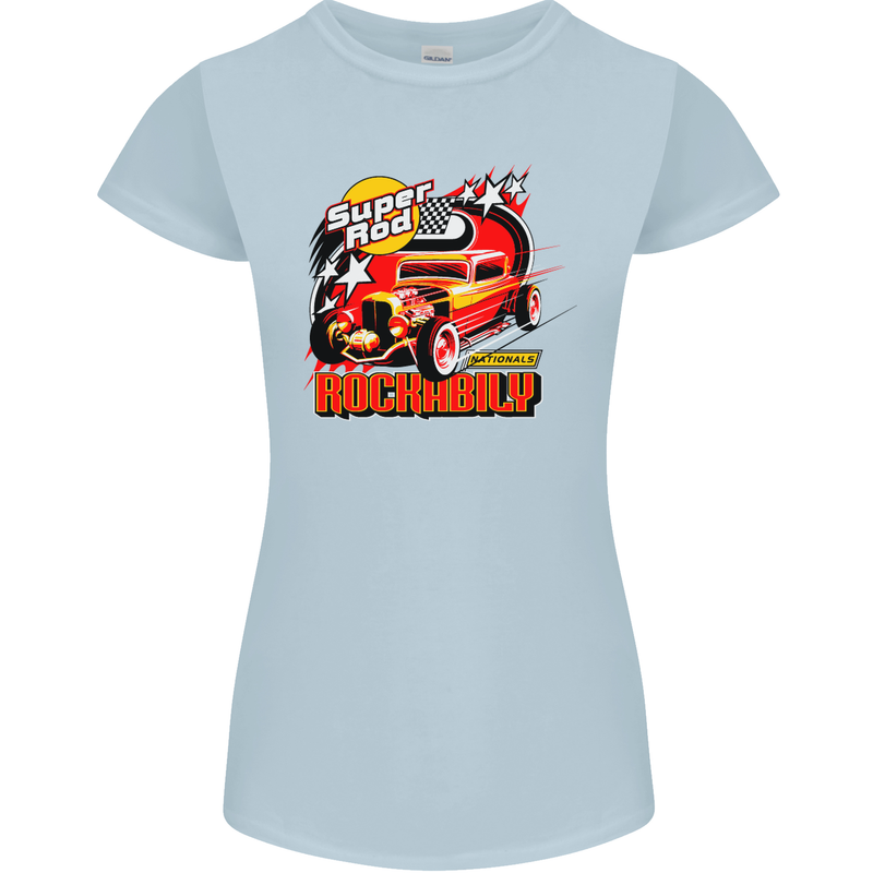 Rockabily Hot Rod Hotrod Dragster Womens Petite Cut T-Shirt Light Blue