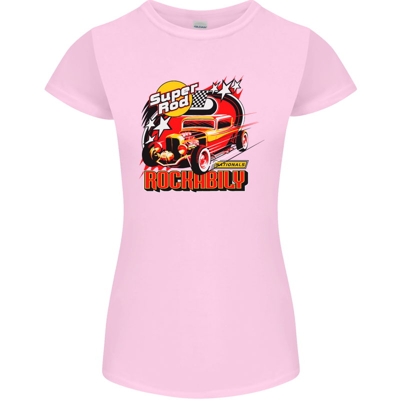 Rockabily Hot Rod Hotrod Dragster Womens Petite Cut T-Shirt Light Pink