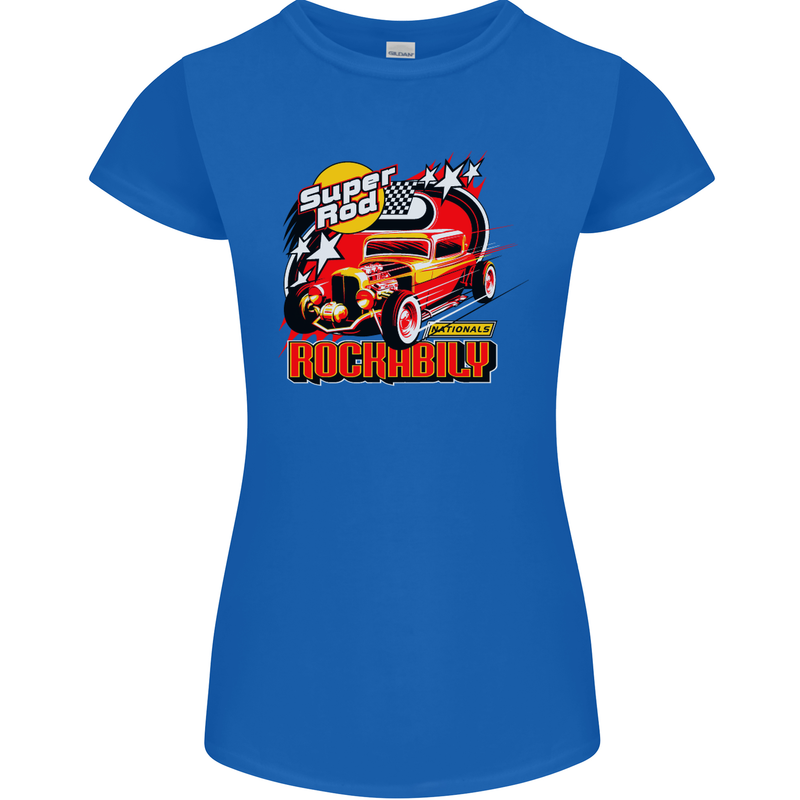 Rockabily Hot Rod Hotrod Dragster Womens Petite Cut T-Shirt Royal Blue