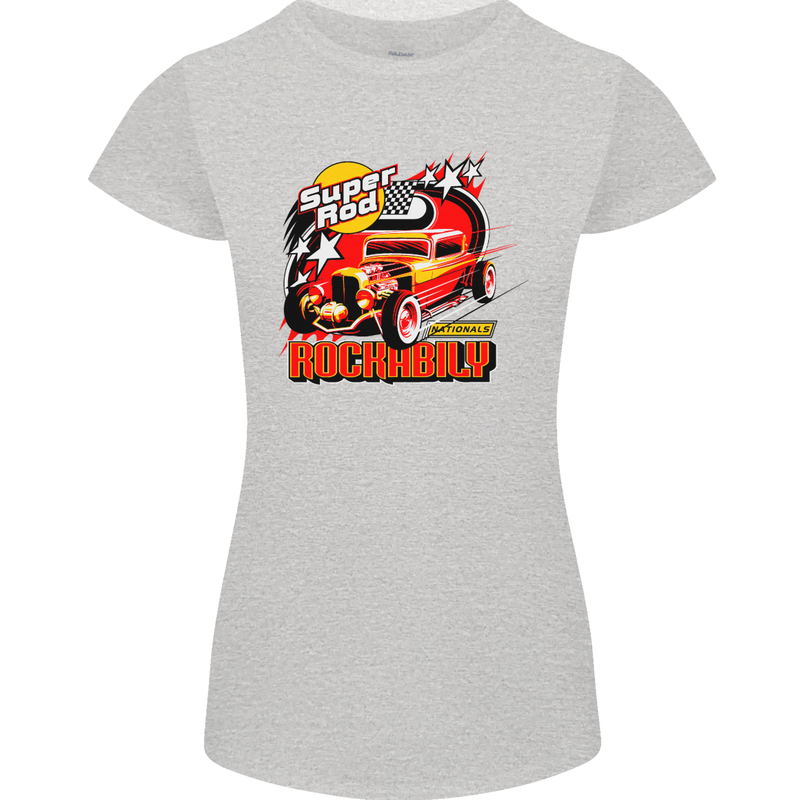 Rockabily Hot Rod Hotrod Dragster Womens Petite Cut T-Shirt Sports Grey