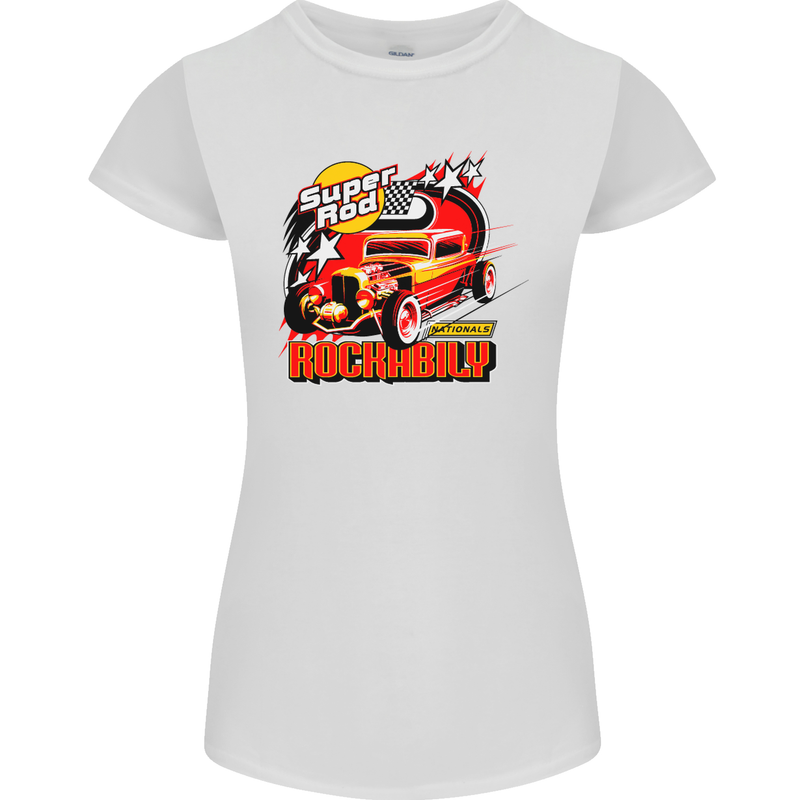 Rockabily Hot Rod Hotrod Dragster Womens Petite Cut T-Shirt White