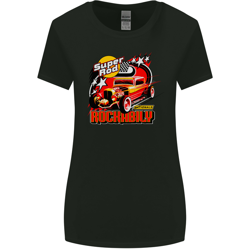 Rockabily Hot Rod Hotrod Dragster Womens Wider Cut T-Shirt Black