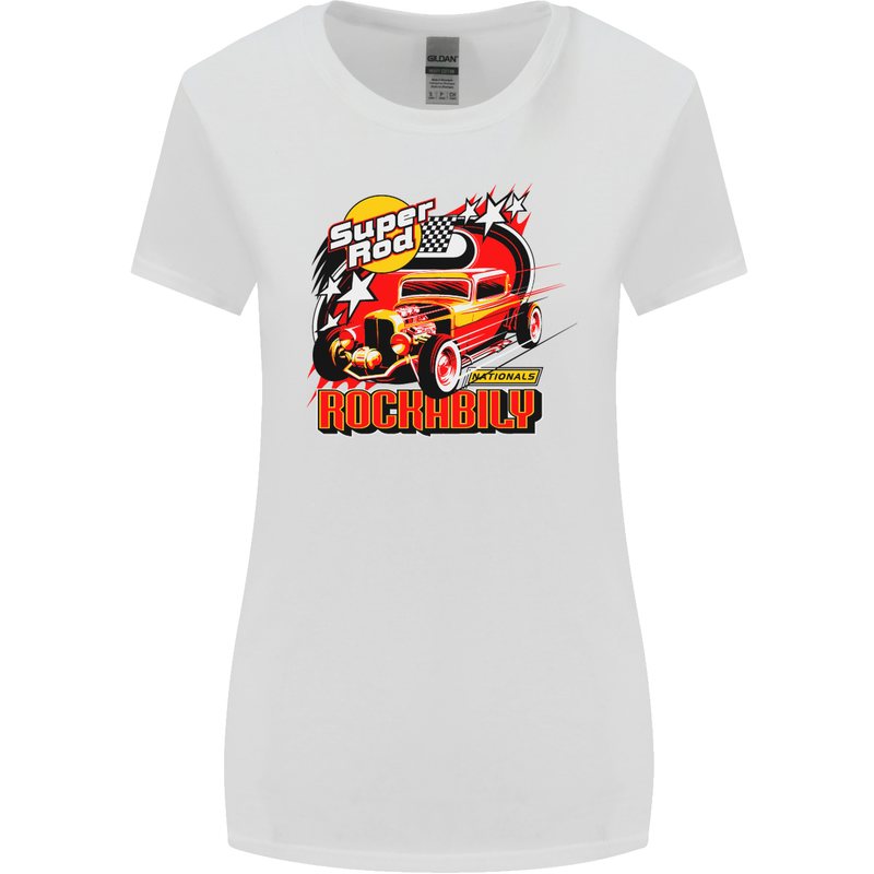 Rockabily Hot Rod Hotrod Dragster Womens Wider Cut T-Shirt White