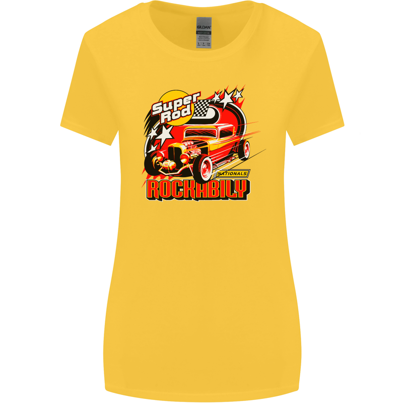 Rockabily Hot Rod Hotrod Dragster Womens Wider Cut T-Shirt Yellow