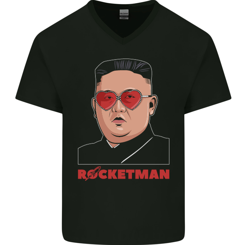 Rocket Man Kim Jong-un Missile Test Funny Mens V-Neck Cotton T-Shirt Black