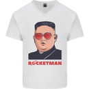 Rocket Man Kim Jong-un Missile Test Funny Mens V-Neck Cotton T-Shirt White