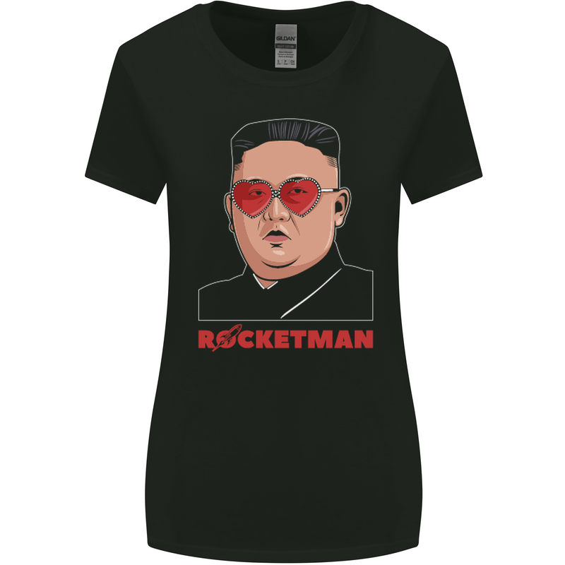 Rocket Man Kim Jong-un Missile Test Funny Womens Wider Cut T-Shirt Black
