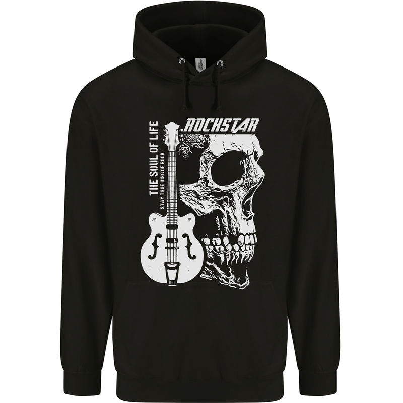 Rockstar Skull Rock Heavy Metal Guitar Childrens Kids Hoodie Black