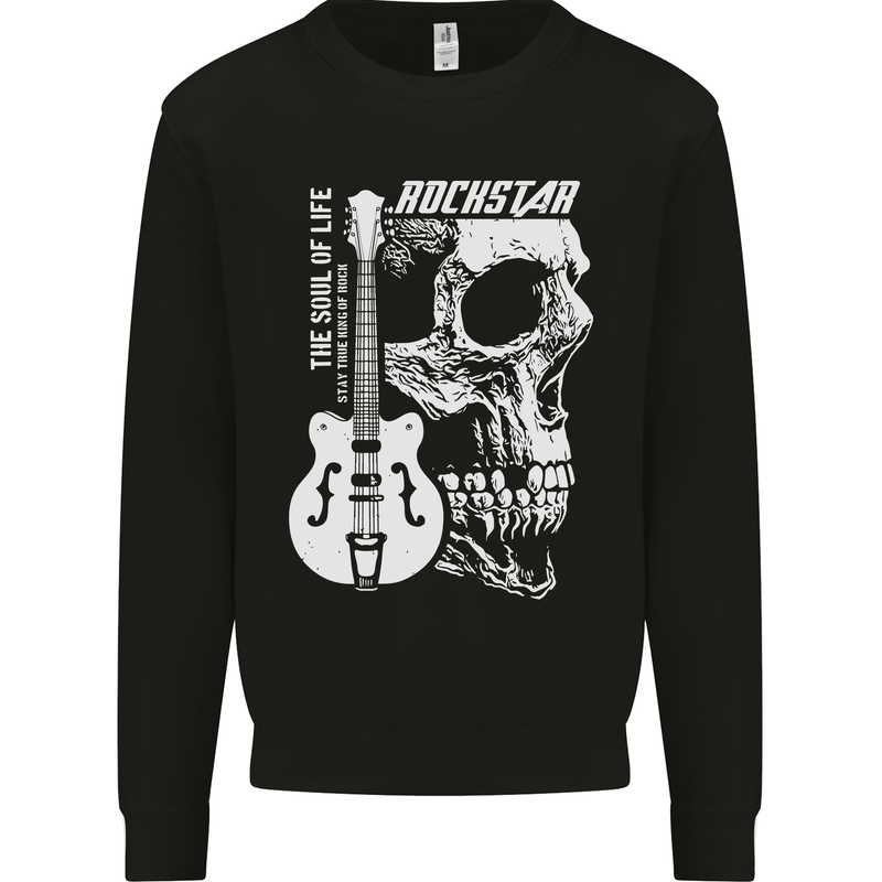 Rockstar Skull Rock Heavy Metal Guitar Kids Sweatshirt Jumper Black