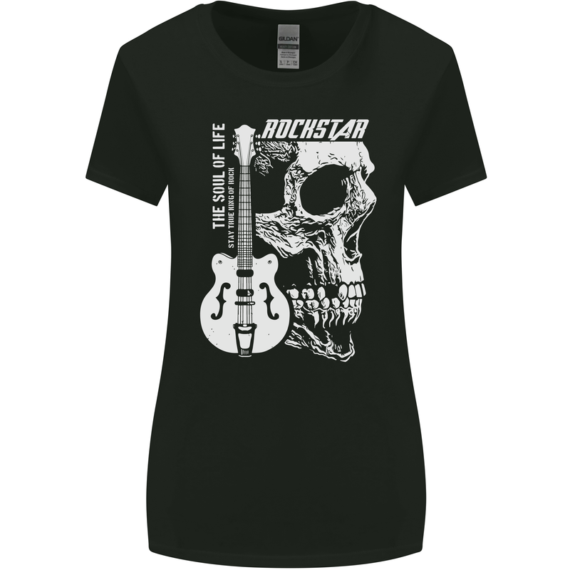 Rockstar Skull Rock Heavy Metal Guitar Womens Wider Cut T-Shirt Black