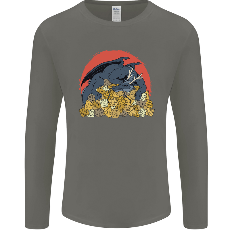 Role Play Games Dragon RPG Dice Funny Mens Long Sleeve T-Shirt Charcoal