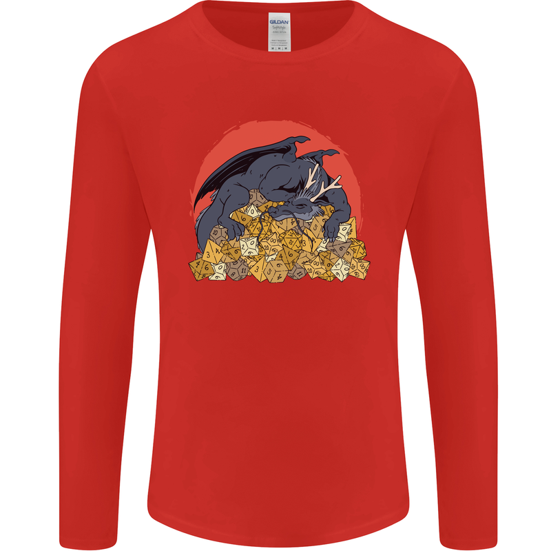 Role Play Games Dragon RPG Dice Funny Mens Long Sleeve T-Shirt Red