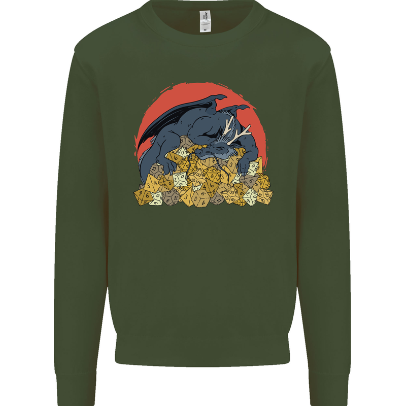Role Play Games Dragon RPG Dice Funny Mens Sweatshirt Jumper Forest Green