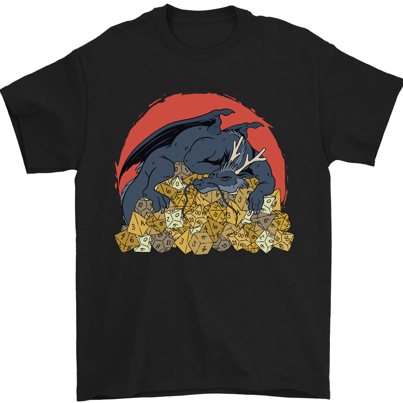 Role Play Games Dragon RPG Dice Funny Mens T-Shirt Cotton Gildan Black