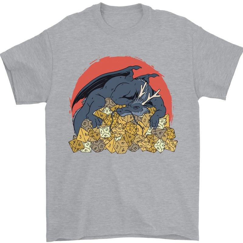 Role Play Games Dragon RPG Dice Funny Mens T-Shirt Cotton Gildan Sports Grey