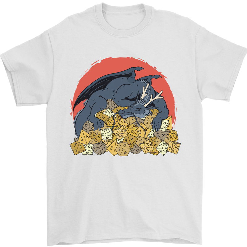 Role Play Games Dragon RPG Dice Funny Mens T-Shirt Cotton Gildan White
