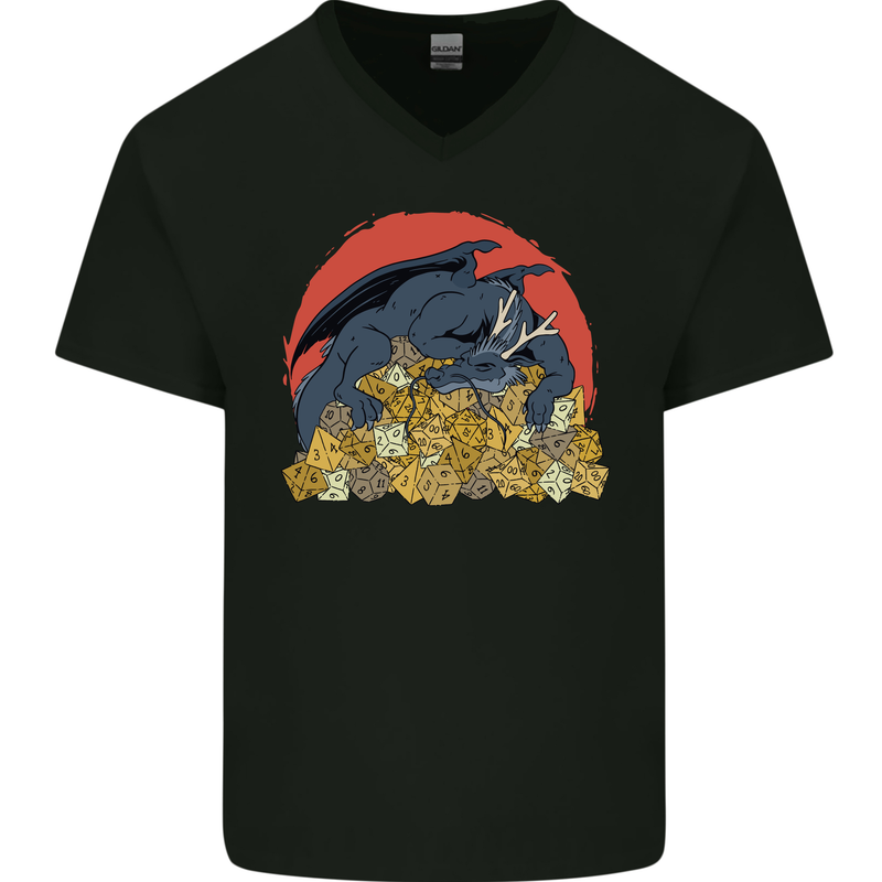 Role Play Games Dragon RPG Dice Funny Mens V-Neck Cotton T-Shirt Black