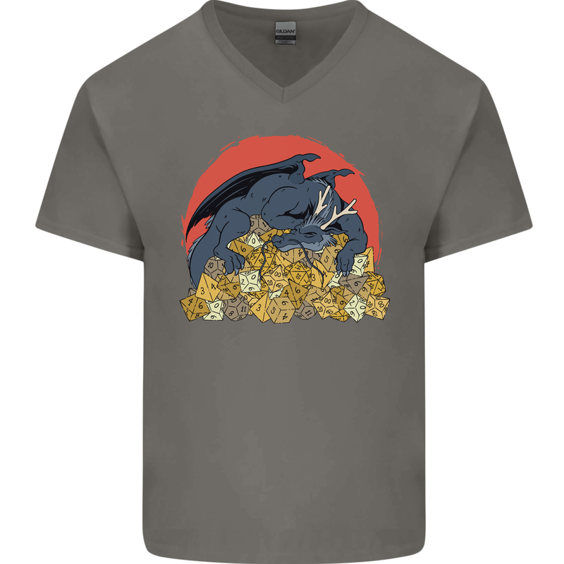 Role Play Games Dragon RPG Dice Funny Mens V-Neck Cotton T-Shirt Charcoal
