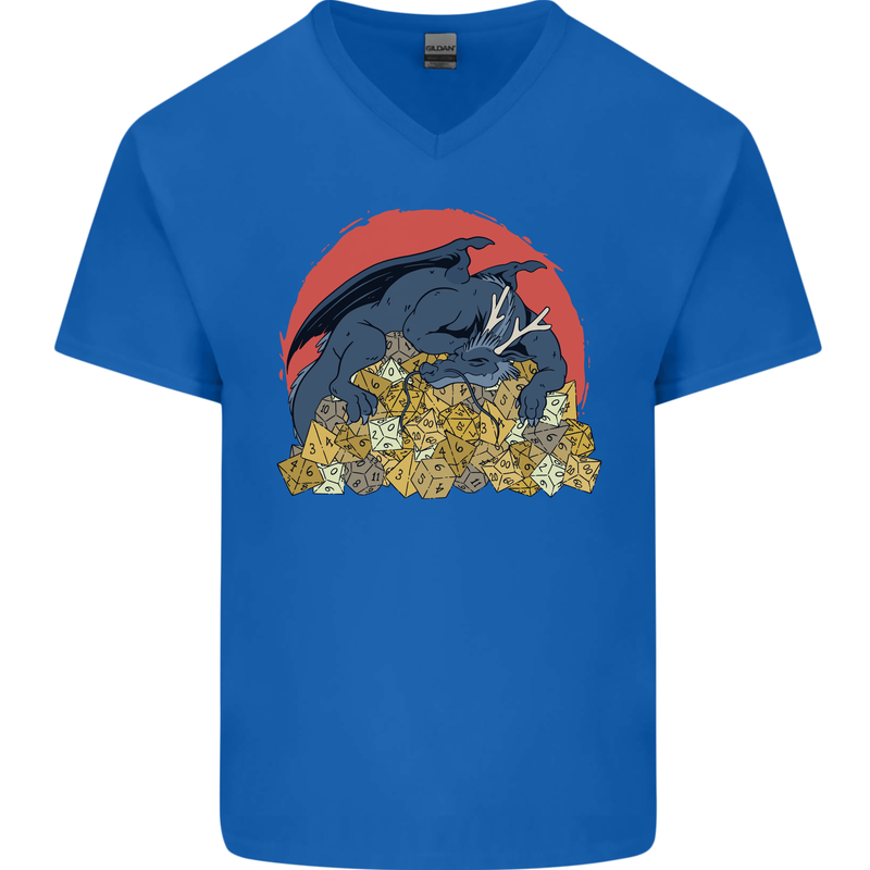 Role Play Games Dragon RPG Dice Funny Mens V-Neck Cotton T-Shirt Royal Blue