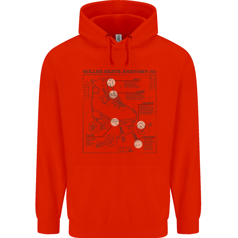 Roller Skating Boot Blueprint Childrens Kids Hoodie Bright Red
