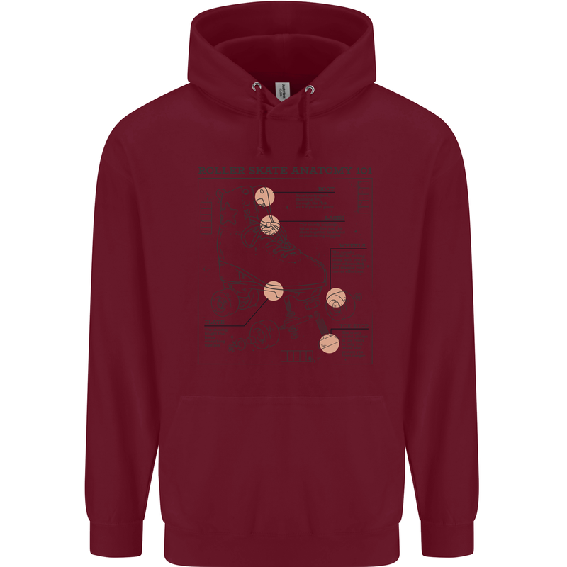 Roller Skating Boot Blueprint Childrens Kids Hoodie Maroon
