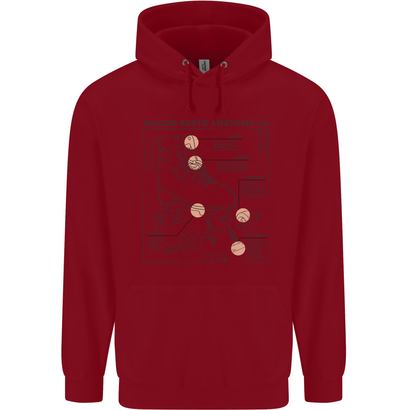 Roller Skating Boot Blueprint Childrens Kids Hoodie Red