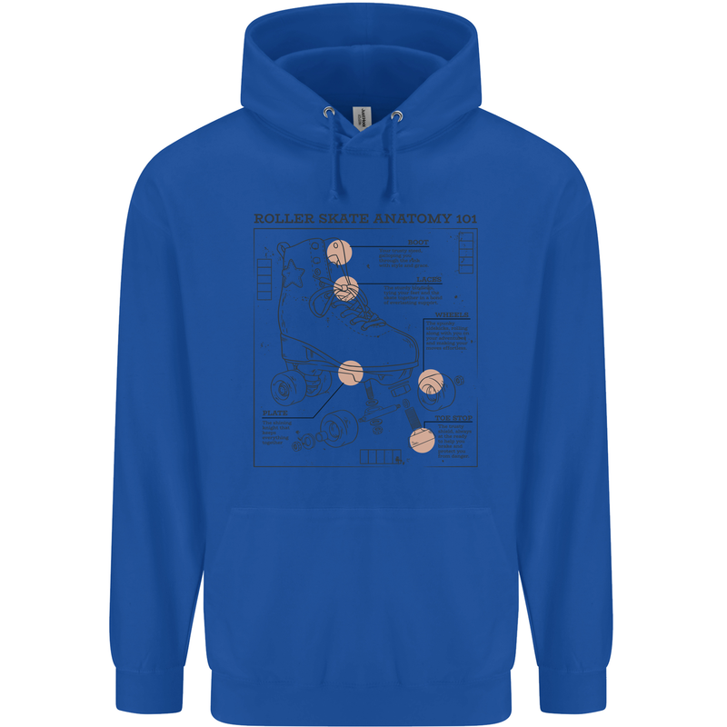 Roller Skating Boot Blueprint Childrens Kids Hoodie Royal Blue