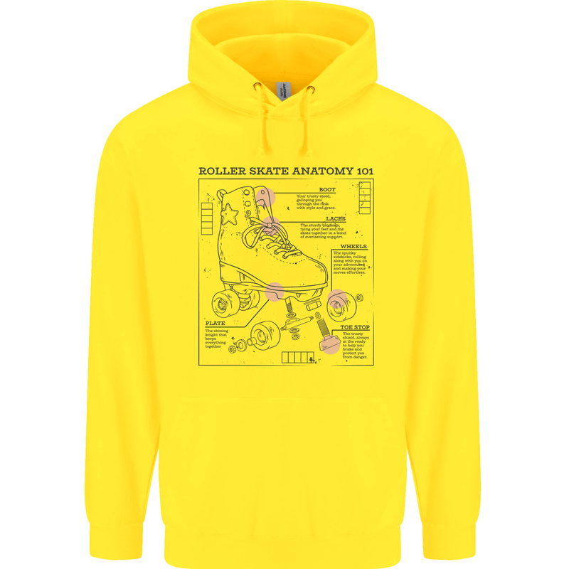 Roller Skating Boot Blueprint Childrens Kids Hoodie Yellow