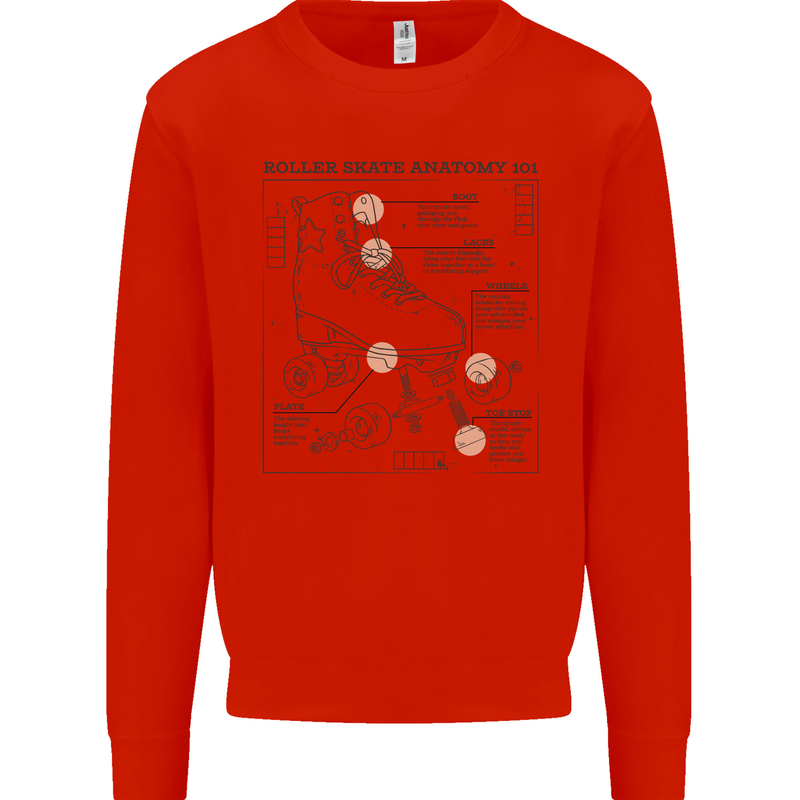 Roller Skating Boot Blueprint Kids Sweatshirt Jumper Bright Red