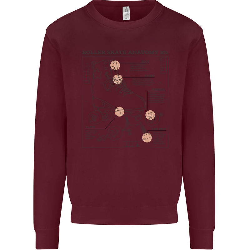 Roller Skating Boot Blueprint Kids Sweatshirt Jumper Maroon