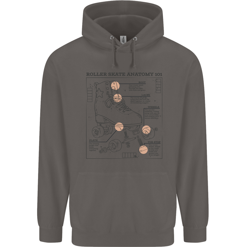 Roller Skating Boot Blueprint Mens 80% Cotton Hoodie Charcoal