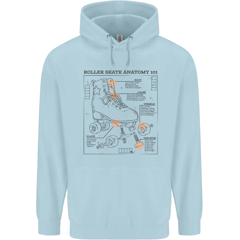 Roller Skating Boot Blueprint Mens 80% Cotton Hoodie Light Blue