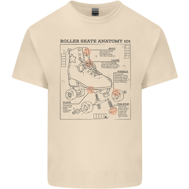 Roller Skating Boot Blueprint Mens Cotton T-Shirt Tee Top Natural