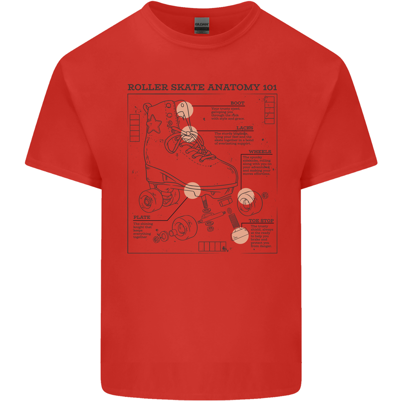 Roller Skating Boot Blueprint Mens Cotton T-Shirt Tee Top Red