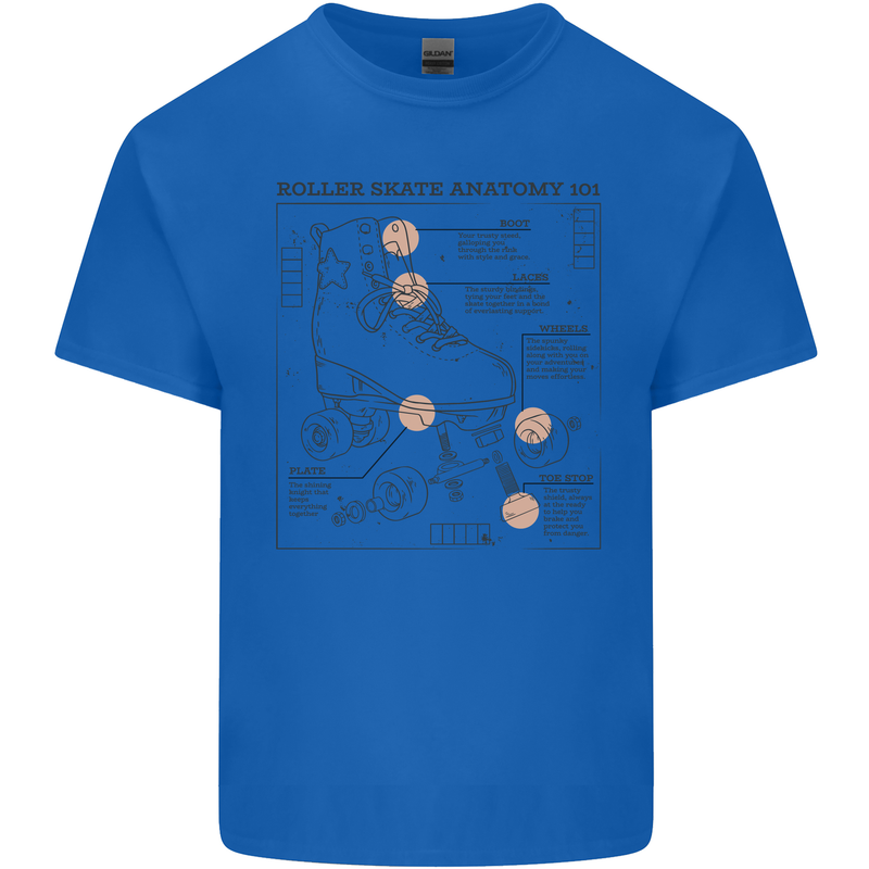 Roller Skating Boot Blueprint Mens Cotton T-Shirt Tee Top Royal Blue