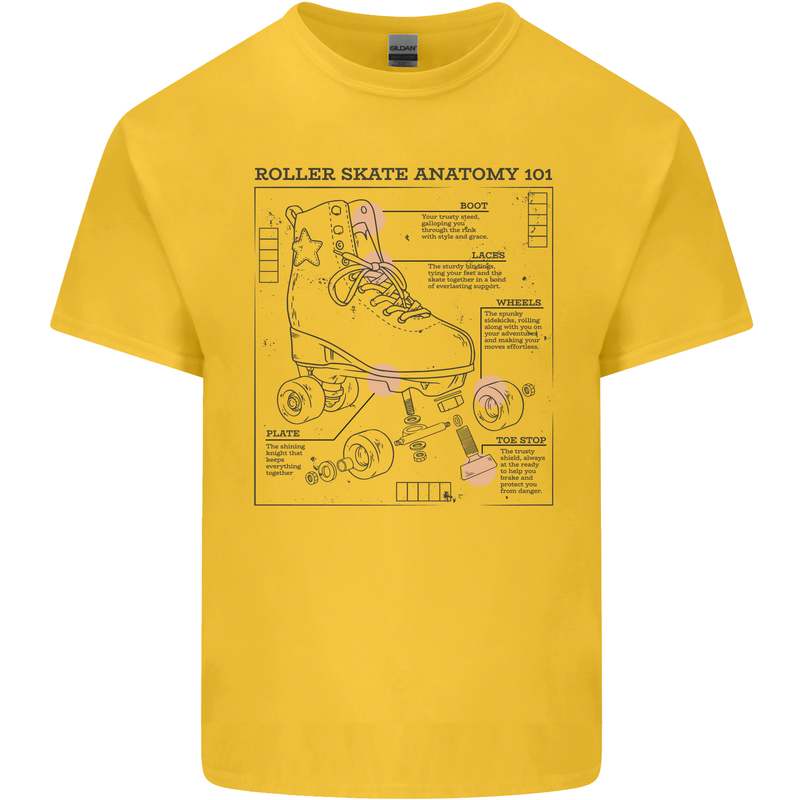 Roller Skating Boot Blueprint Mens Cotton T-Shirt Tee Top Yellow