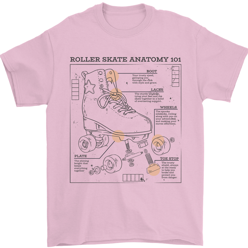 Roller Skating Boot Blueprint Mens T-Shirt 100% Cotton Light Pink