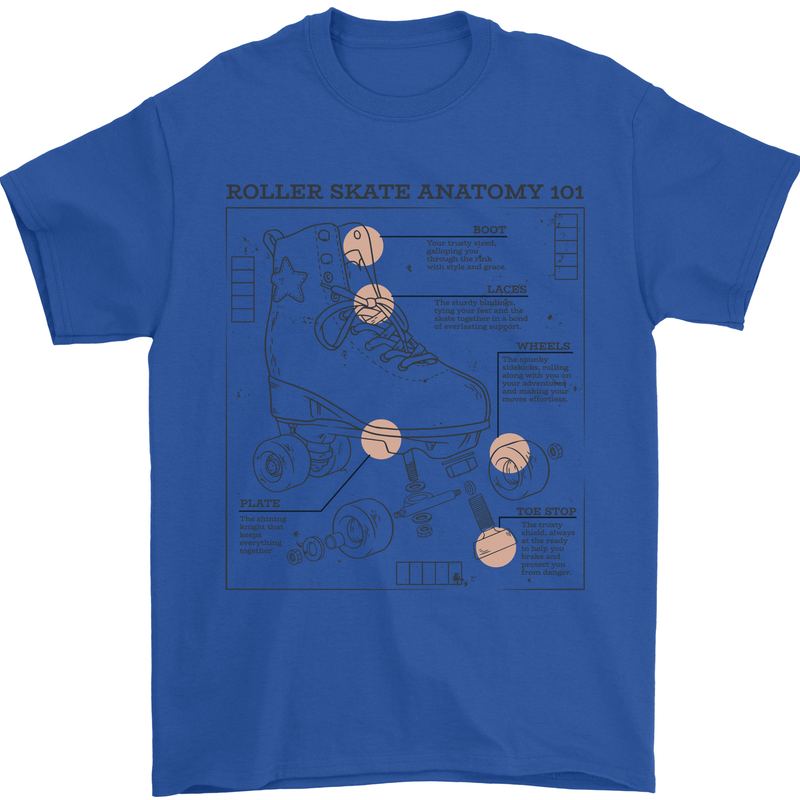 Roller Skating Boot Blueprint Mens T-Shirt 100% Cotton Royal Blue