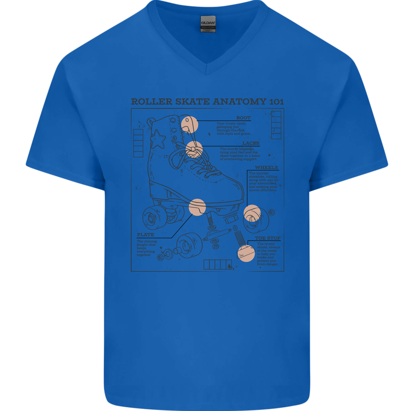 Roller Skating Boot Blueprint Mens V-Neck Cotton T-Shirt Royal Blue
