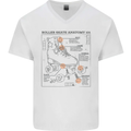 Roller Skating Boot Blueprint Mens V-Neck Cotton T-Shirt White