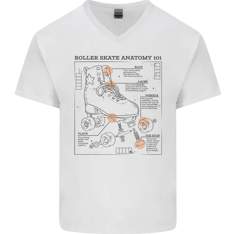 Roller Skating Boot Blueprint Mens V-Neck Cotton T-Shirt White