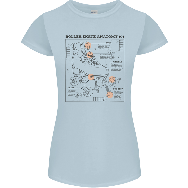 Roller Skating Boot Blueprint Womens Petite Cut T-Shirt Light Blue