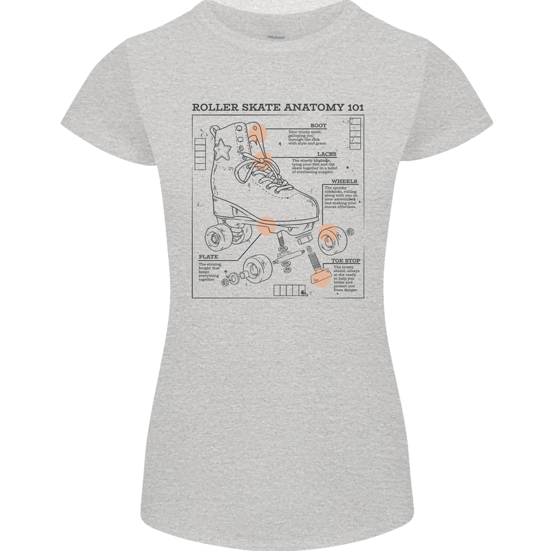Roller Skating Boot Blueprint Womens Petite Cut T-Shirt Sports Grey