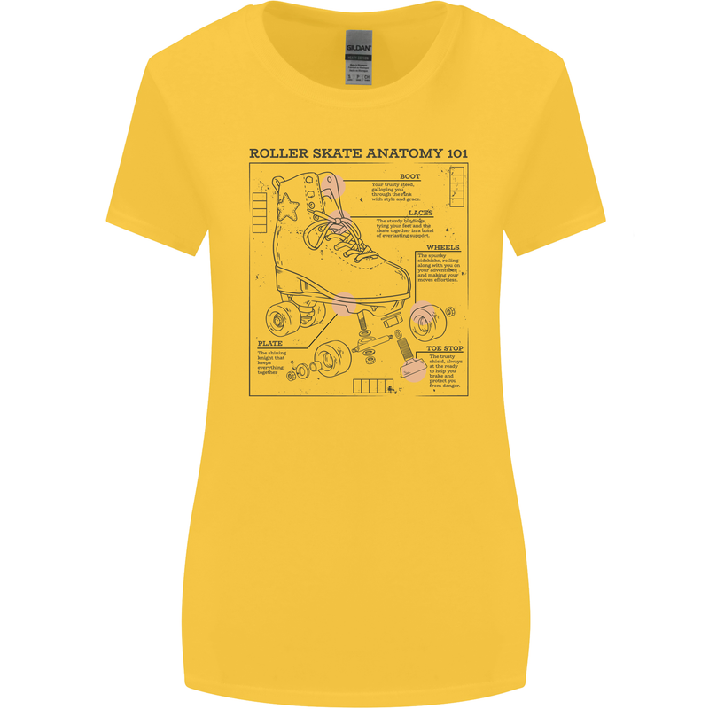 Roller Skating Boot Blueprint Womens Wider Cut T-Shirt Yellow