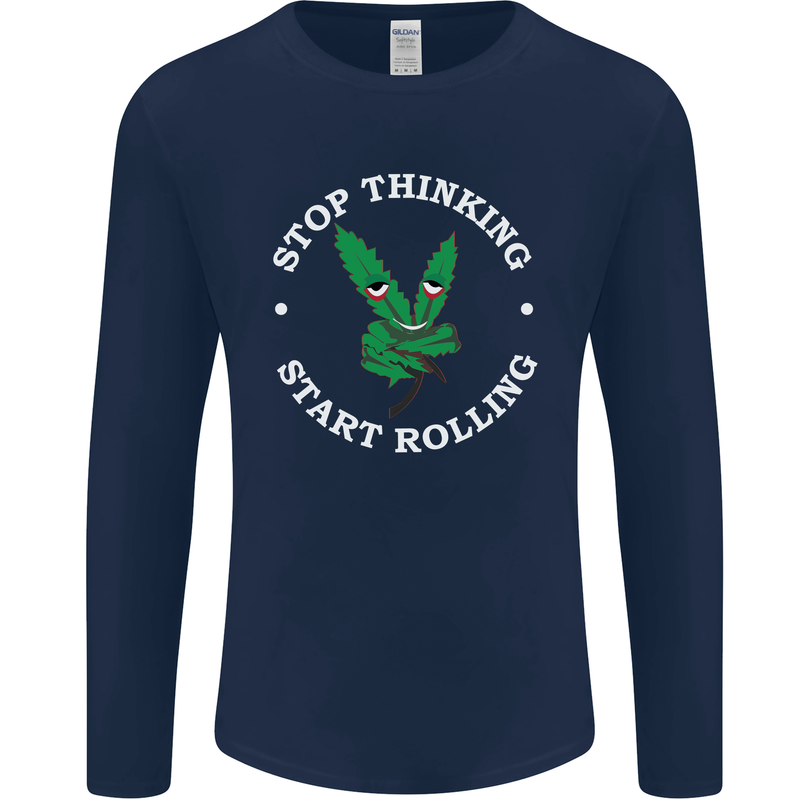 Rolling Funny Bong Weed Cannabis Drugs Mens Long Sleeve T-Shirt Navy Blue