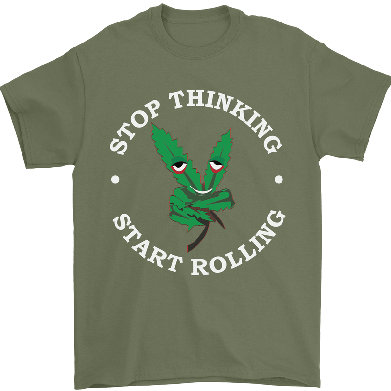 Rolling Funny Bong Weed Cannabis Drugs Mens T-Shirt Cotton Gildan Military Green