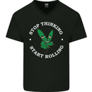 Rolling Funny Bong Weed Cannabis Drugs Mens V-Neck Cotton T-Shirt Black