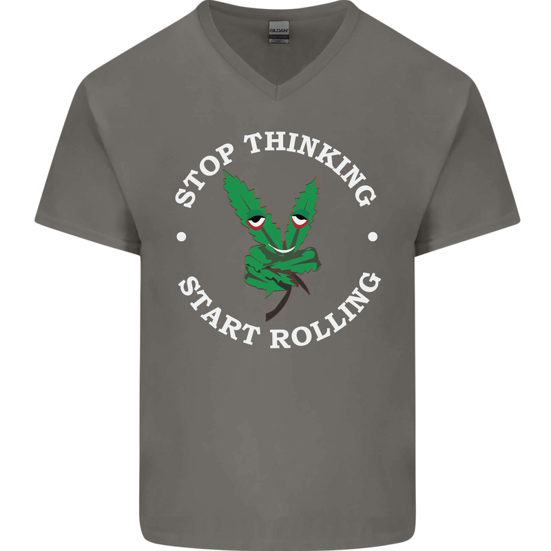 Rolling Funny Bong Weed Cannabis Drugs Mens V-Neck Cotton T-Shirt Charcoal