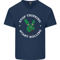 Rolling Funny Bong Weed Cannabis Drugs Mens V-Neck Cotton T-Shirt Navy Blue