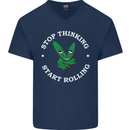 Rolling Funny Bong Weed Cannabis Drugs Mens V-Neck Cotton T-Shirt Navy Blue